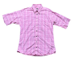 Gitman Bros Mens Pink Plaid Button Down Polo Short Sleeve Collared Medium